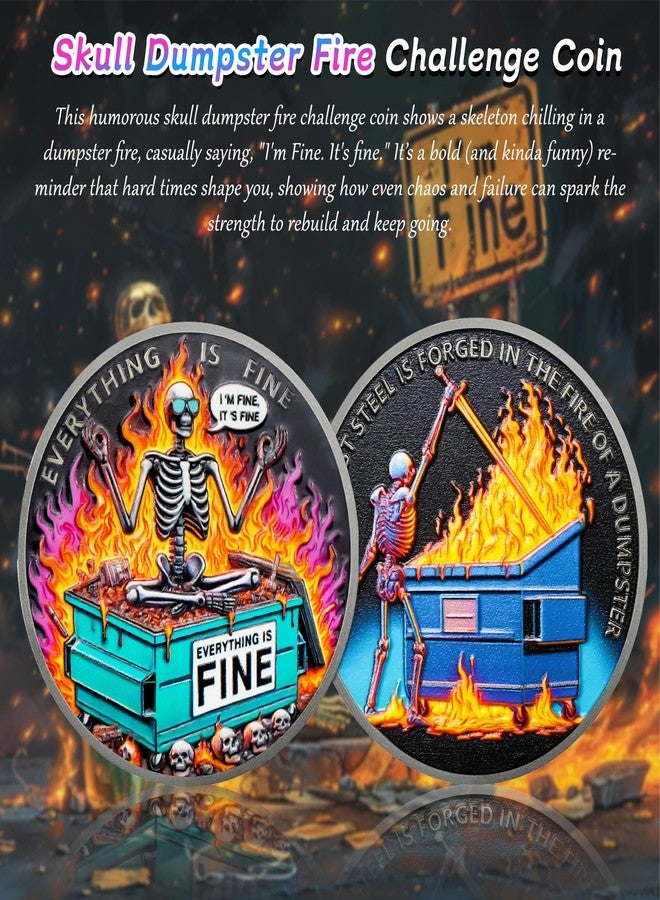 IELCJJ Colorful Skull Dumpster Fire Challenge Coin - The Strongest Steel is Forged Dumpster Fire Coin - Funny Desk Accessories for Work - Hilarious Coworker Go Away Token - Inspirational Gifts for Men Women - Image 2